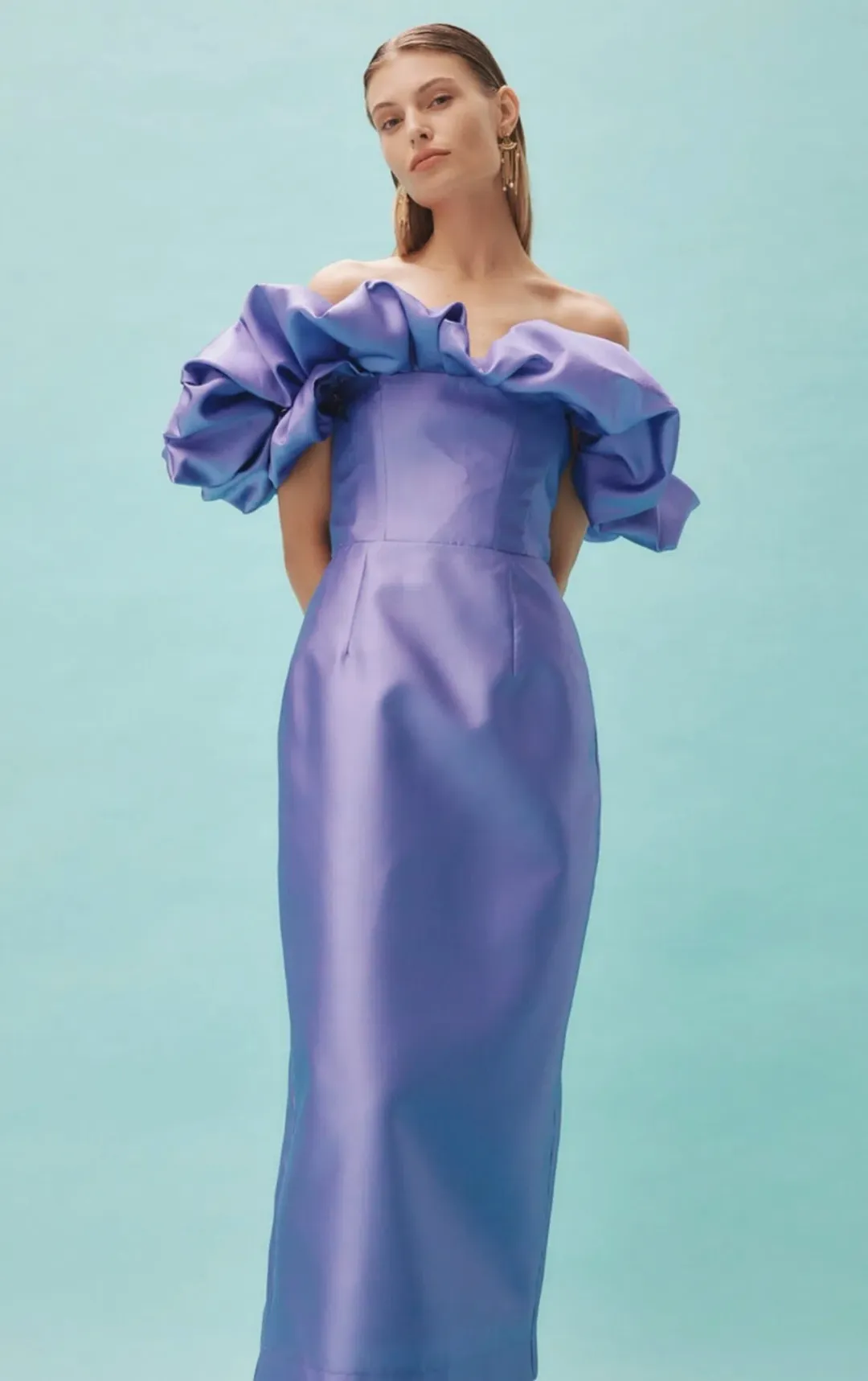 Alemais Suzi Off Shoulder Midi Dress Violet Size 8 for rent on The Volte - main image