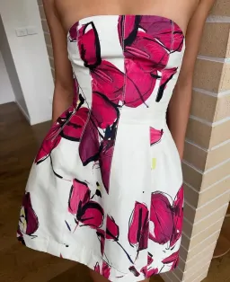 Aje Baret Strapless Mini Dress Falling Florals Size 8 for rent on The Volte - image 3