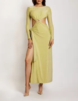 Meshki Christina Backless Maxi Wrap Dress Green Shimmer Size S / AU 8 for rent on The Volte - image 1