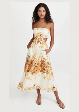 Zimmermann Aliane Scallop Midi Dress in Amber Floral Size 0P / AU 4 - 6 for rent on The Volte - image 1