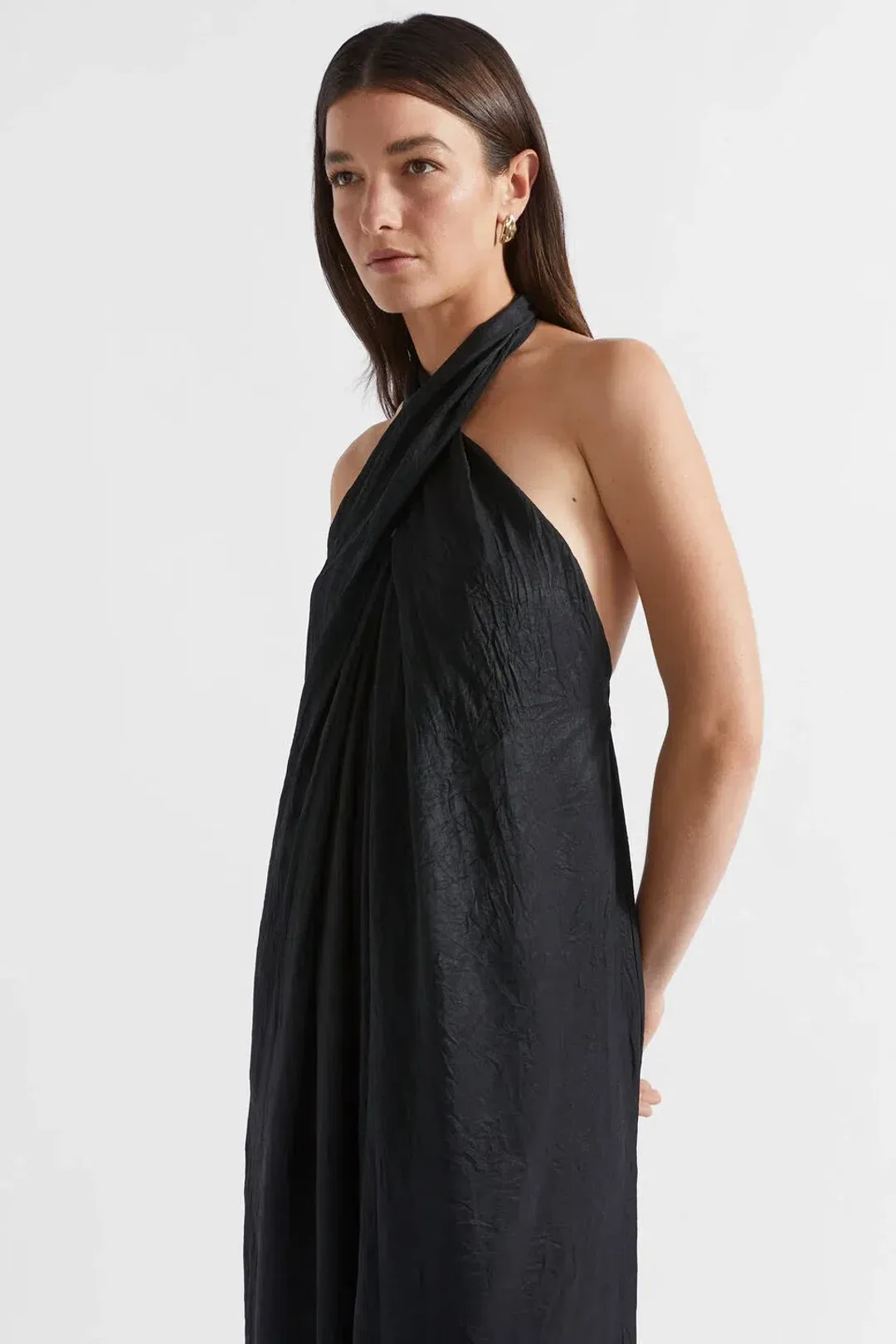 Seed Heritage Satin Halter Maxi Dress Black Size 6  for rent on The Volte - main image
