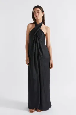 Seed Heritage Satin Halter Maxi Dress Black Size 6  for rent on The Volte - image 1
