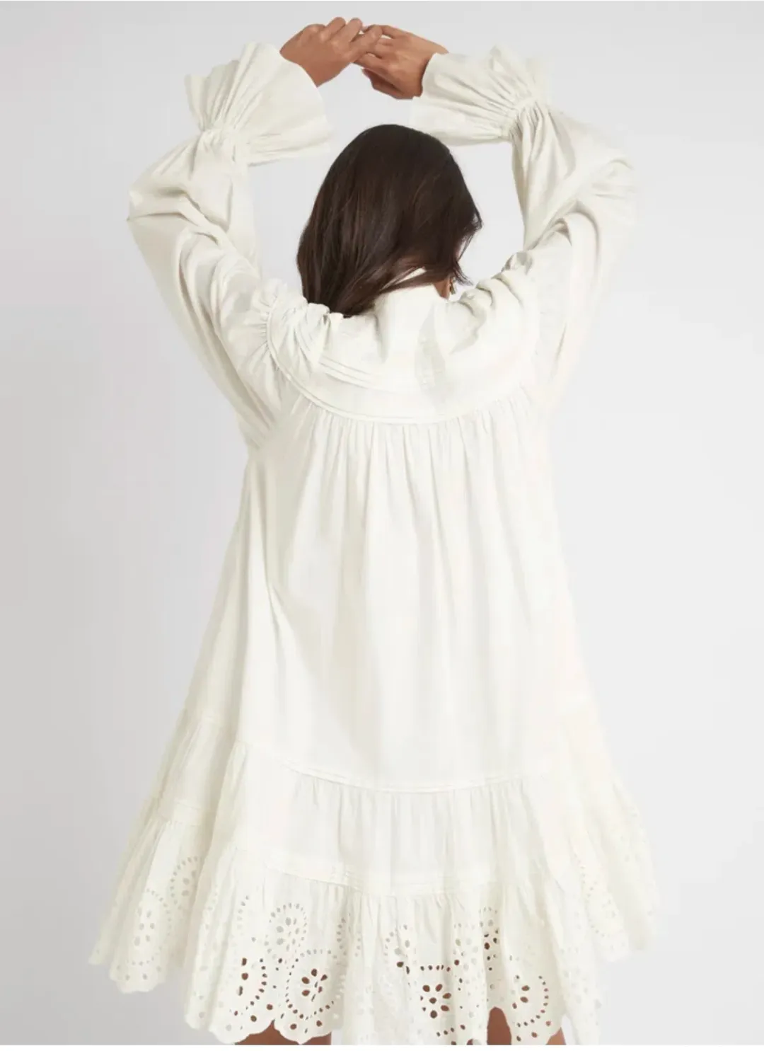 Aje Salita Longsleeve Broderie Smock Dress Ivory Size 10 for rent on The Volte - main image