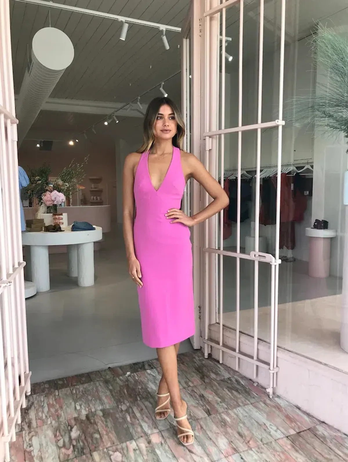 By Johnny String T-back Plunge Midi Dress Pink Size Au 10 for rent on The Volte - main image