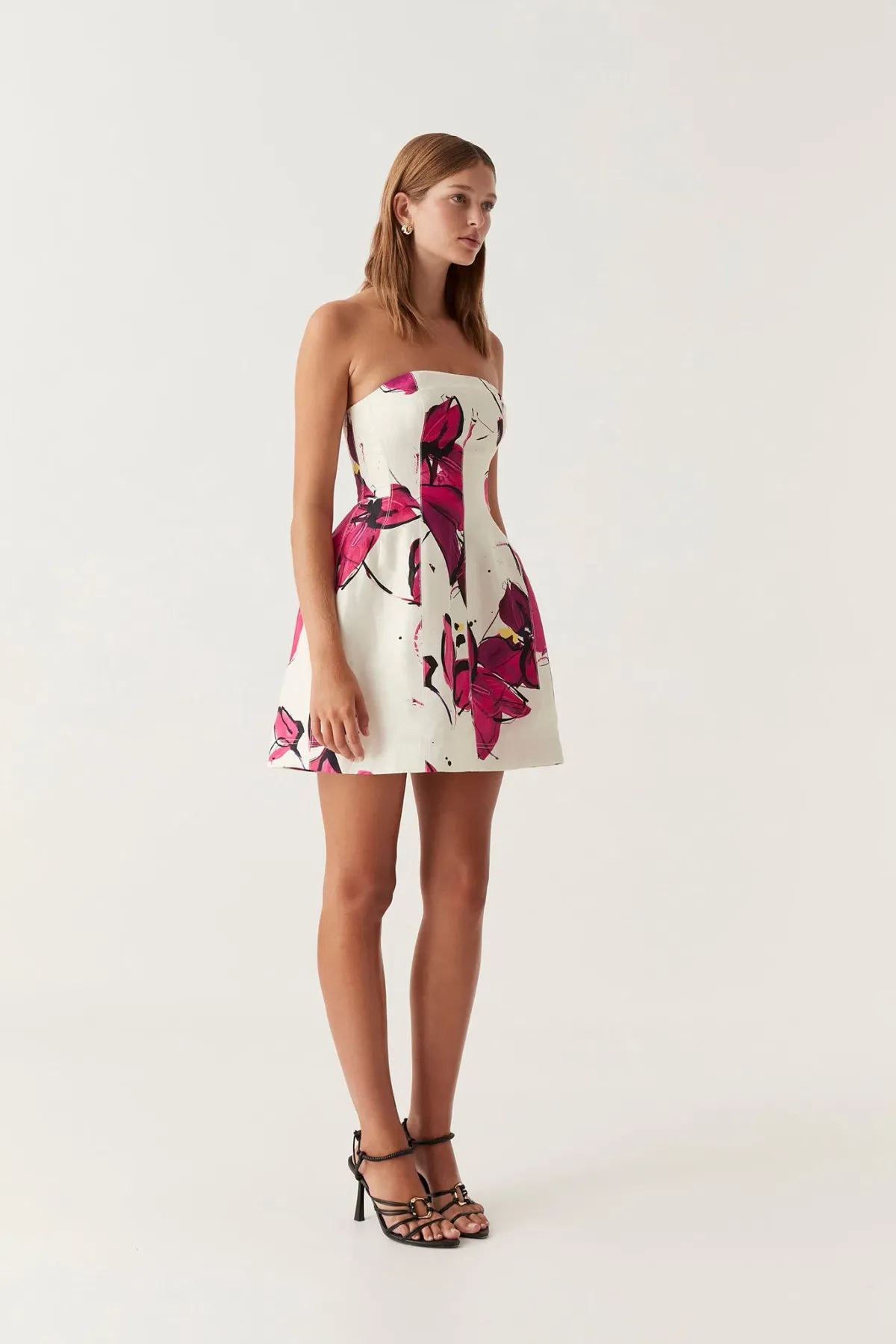 AJE Baret Strapless Mini Dress Falling Florals Size 8 for rent on The Volte - main image