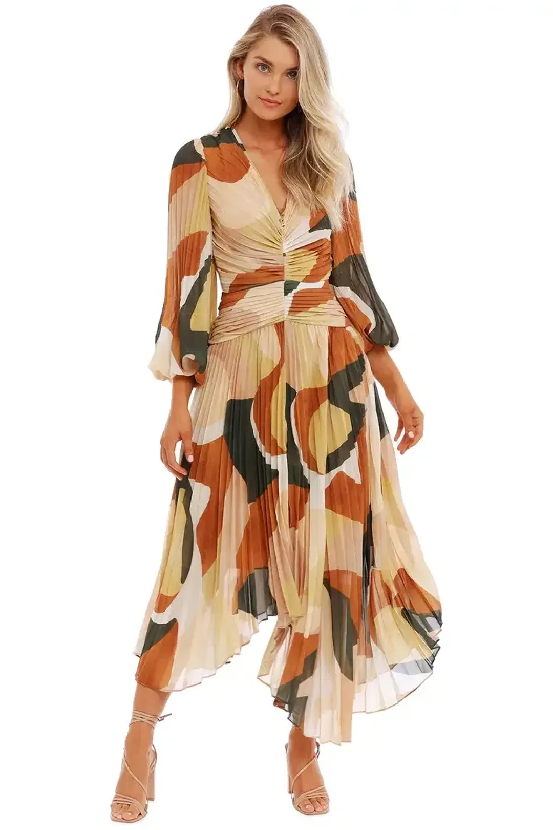 Ministry of Style Retro Resort Pleated Midi Dress Multi Print Size 12 for rent on The Volte - main image