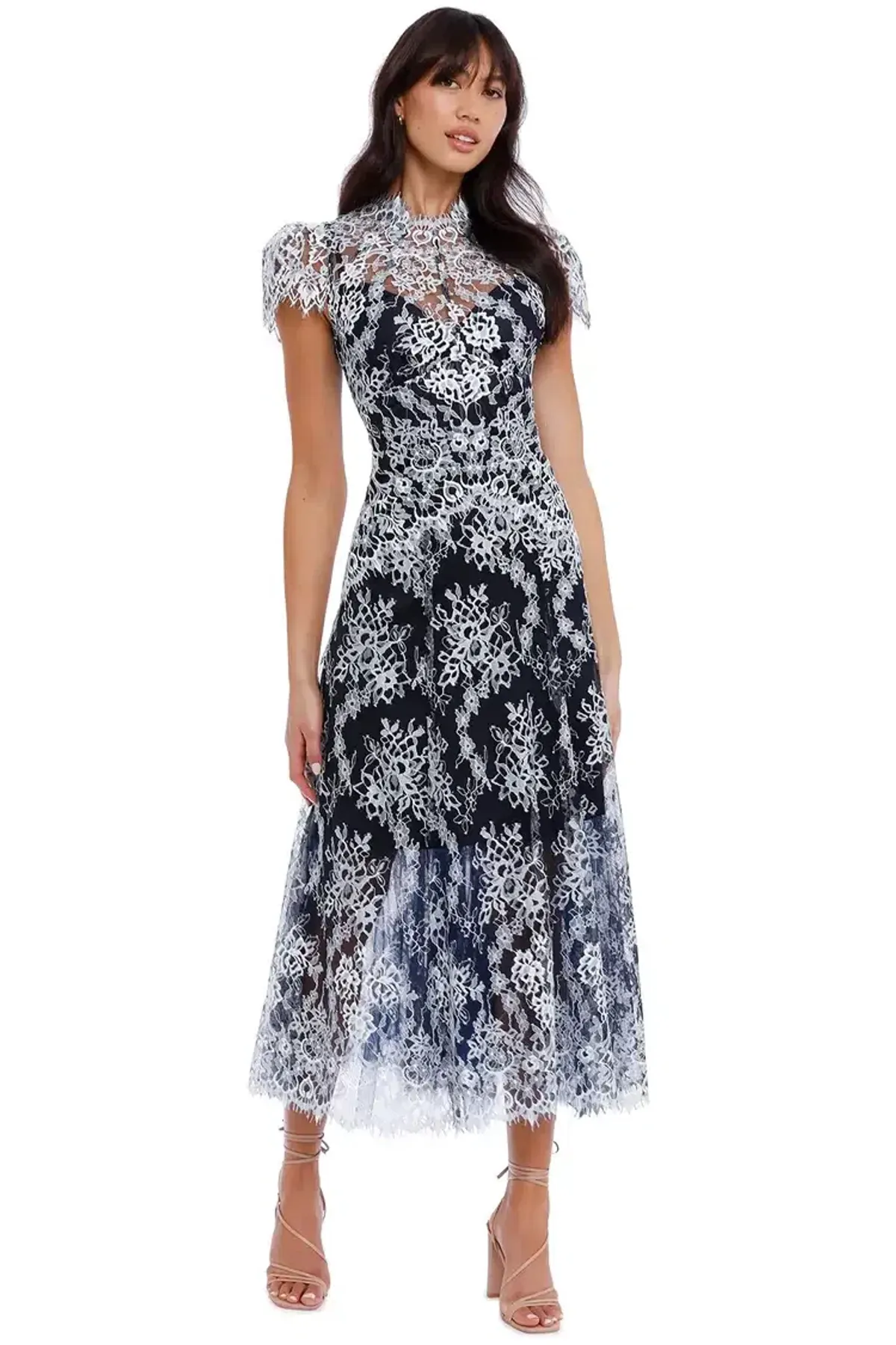 Moss and Spy Natalie Dress Midnight White Navy Size 8 for rent on The Volte - main image