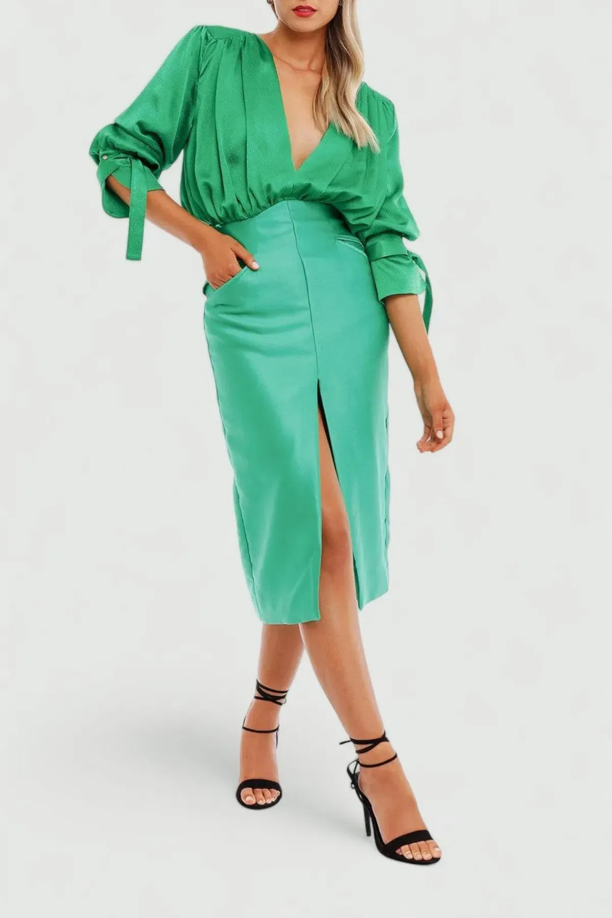 Nicola Finetti Arida Low Plunge Dress Green Size 12 for rent on The Volte - main image