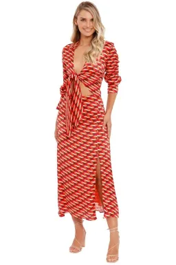 Nicholas Perle Tie Front Midi Dress Geo Print Multi Print Size 14 for rent on The Volte - image 1