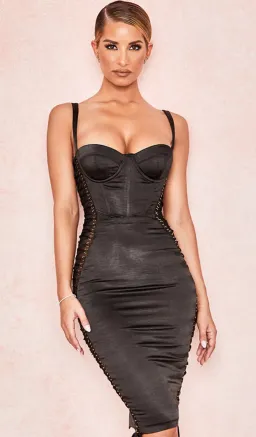 House of CB Angelina Satin Lace Up Corset Dress Black Size 8 for rent on The Volte - image 2