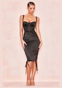 House of CB Angelina Satin Lace Up Corset Dress Black Size 8 for rent on The Volte - image 1