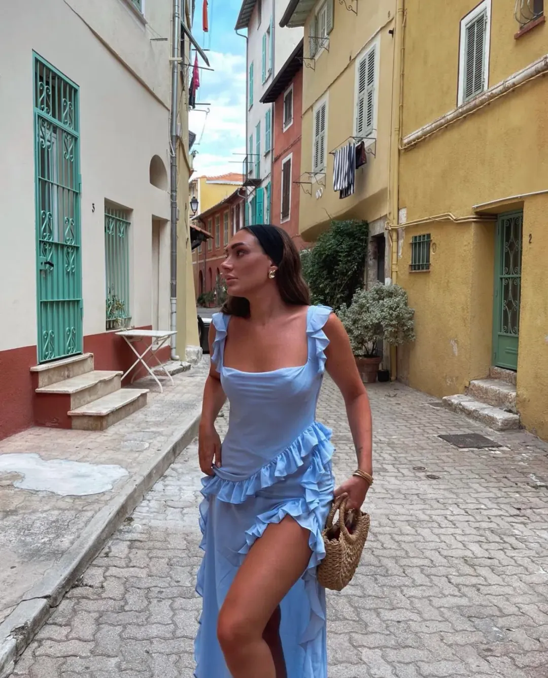 House Of CB Ariela Ruffle Maxi Dress Blue Size S / AU 8 for rent on The Volte - main image