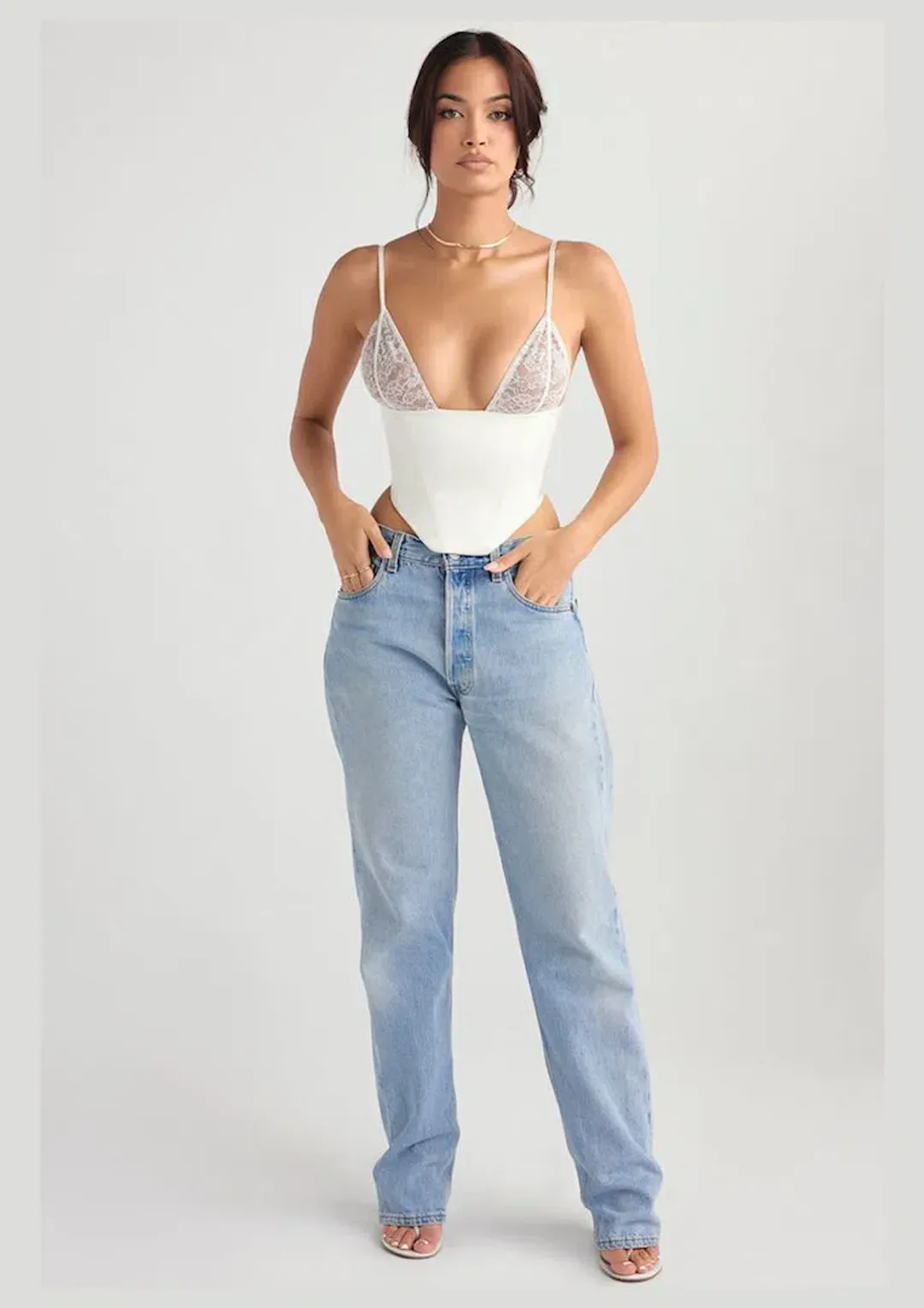 House of CB Emilee Satin and Lace Corset Ivory Size S / AU 8 for rent on The Volte - main image