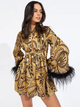 Alice McCall Gold Dust Feather Mini Dress Print Size 6 AU for rent on The Volte - image 2