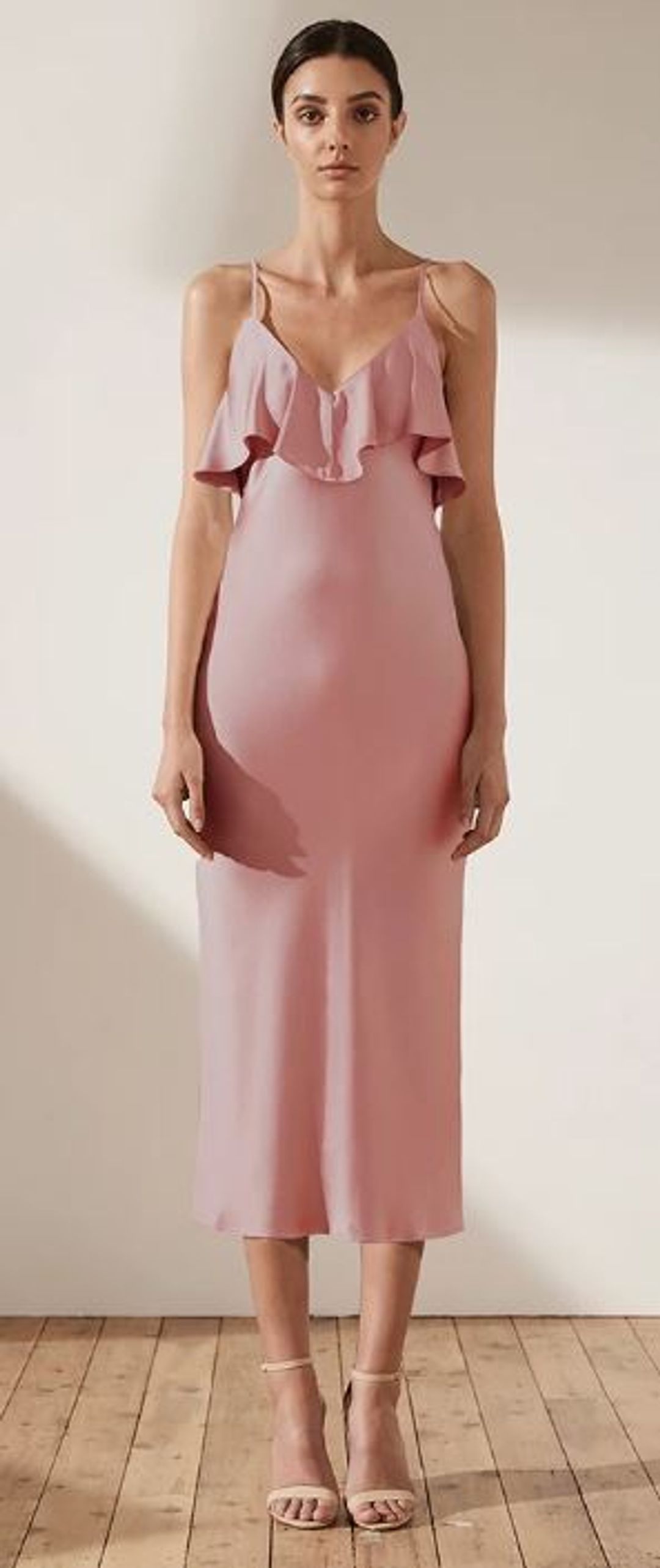 Shona Joy Bias Ruffle Frill Midi Dress Pink Size 6 for rent on The Volte - main image