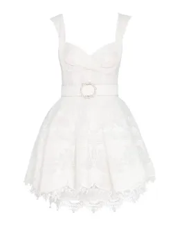 Zimmermann High Tide Embroidered Mesh Mini Dress in Ivory Size 0 / Au 8  for rent on The Volte - image 4