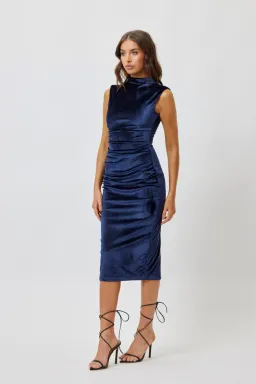 Bianca And Bridgett Velvet Midi Length Dress In Navy Size 16 for rent on The Volte - image 1