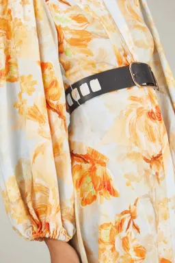 Leo Lin Nellie Midi Dress Camellia Print In Apricot Size 16 for rent on The Volte - image 2