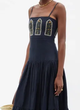 Agua By Agua Bendita Lima Margarita Embroidered Linen Maxi Dress Blue Size 8  for rent on The Volte - image 3