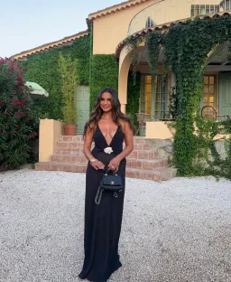 Helsa Sheer Deep V Long Slip Dress in Black Size 6  for rent on The Volte - image 3