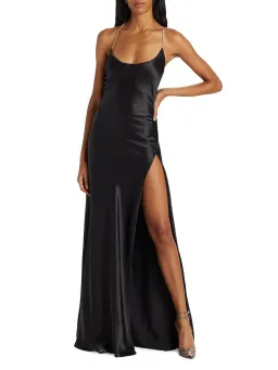 Michael Lo Sordo Cleo Scoop Neck Bias Crystalline Maxi Dress Black Size 8 for rent on The Volte - image 1