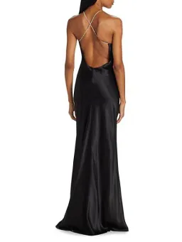 Michael Lo Sordo Cleo Scoop Neck Bias Crystalline Maxi Dress Black Size 8 for rent on The Volte - image 3