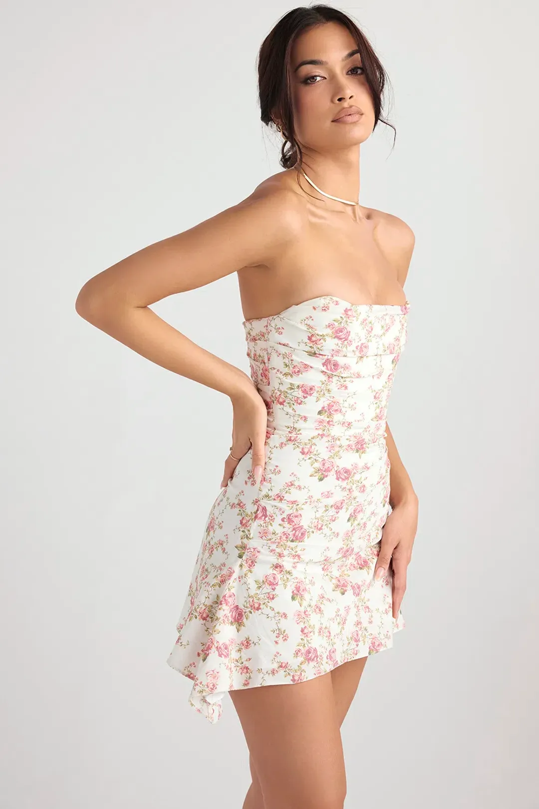 House Of Cb Jasmine Draped Corset Mini Dress Rose Print Size 6  for rent on The Volte - main image
