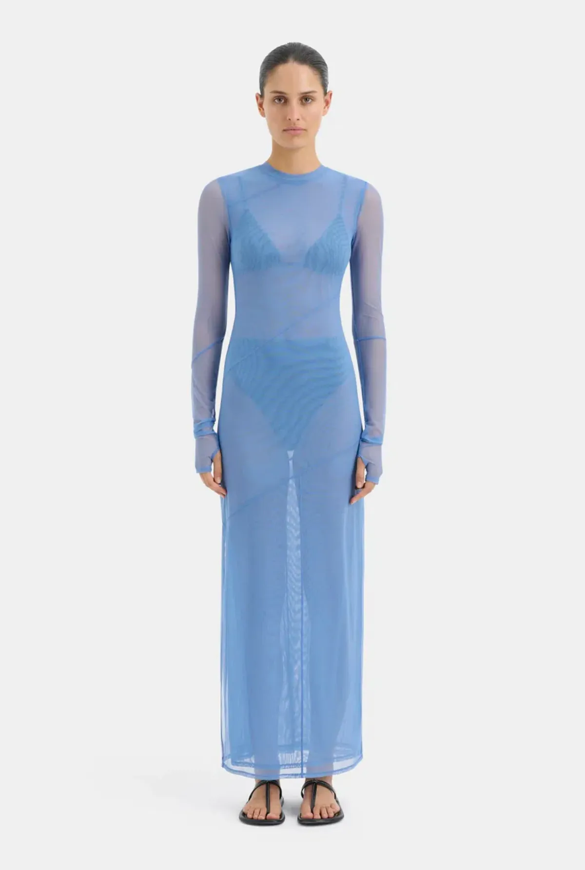 Sir the Label Jacques Mesh Panelled Midi Dress Blue Size 2 / AU 10 for rent on The Volte - main image