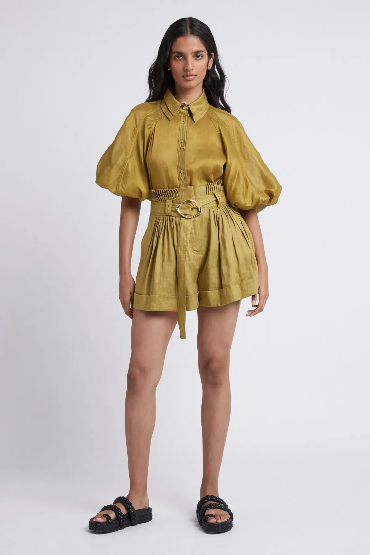 Aje Palms Puff Sleeve Shirt and Casabianca Tiered Skirt Set Yellow Size 10 for rent on The Volte - main image