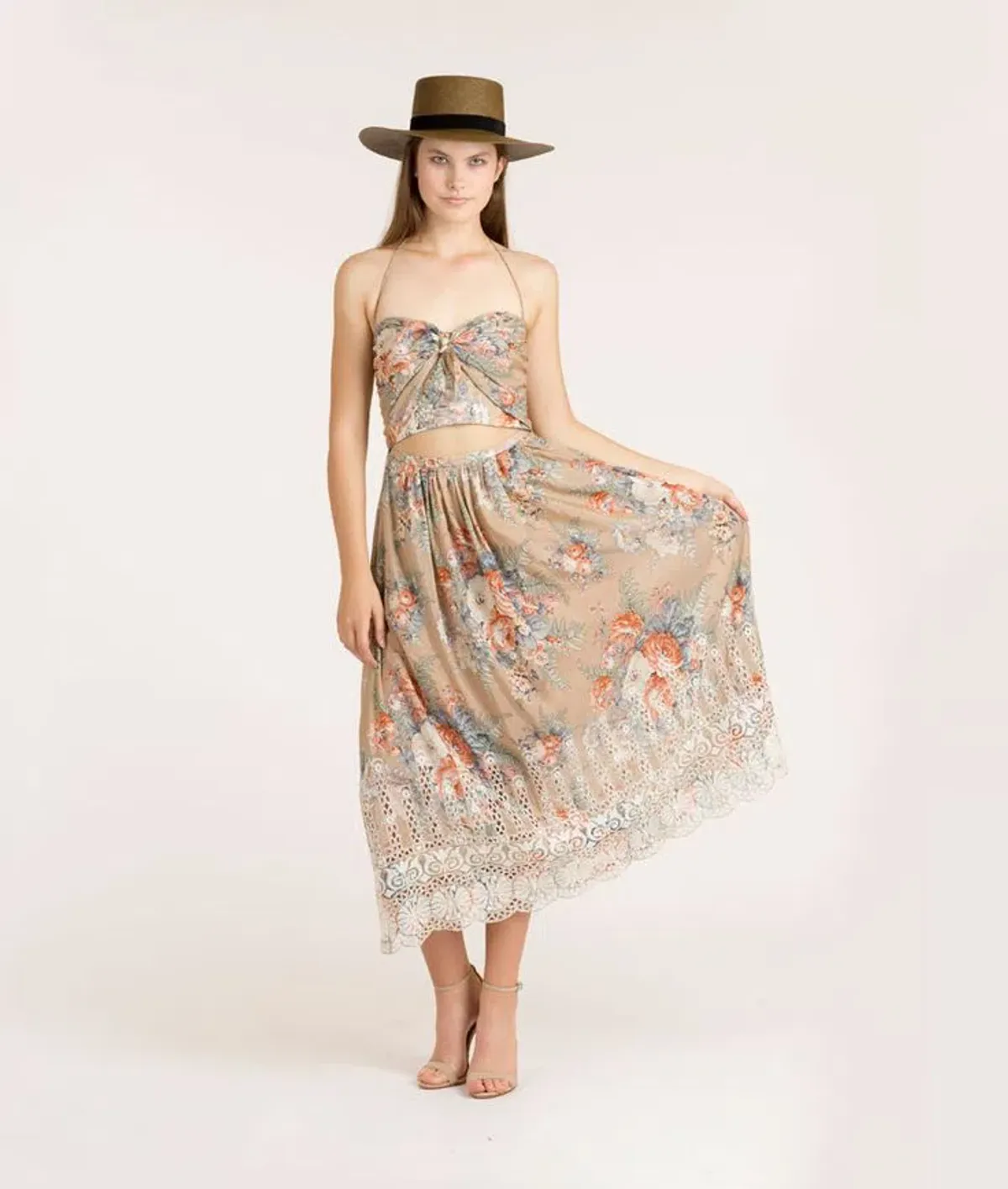 Zimmermann Anais Antique Floral Tie Dress Nude Floral Size 0 / AU 8 for rent on The Volte - main image