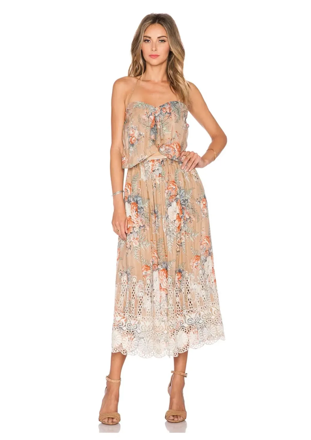 Zimmermann Anais Antique Floral Tie Dress Nude Floral Size 0 / AU 8 for rent on The Volte - main image