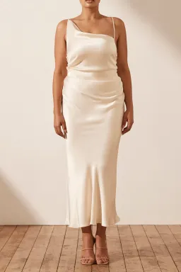 Shona Joy La Lune Asymmetrical Bias Cowl Midi Dress in Cream Size 10 for rent on The Volte - image 4