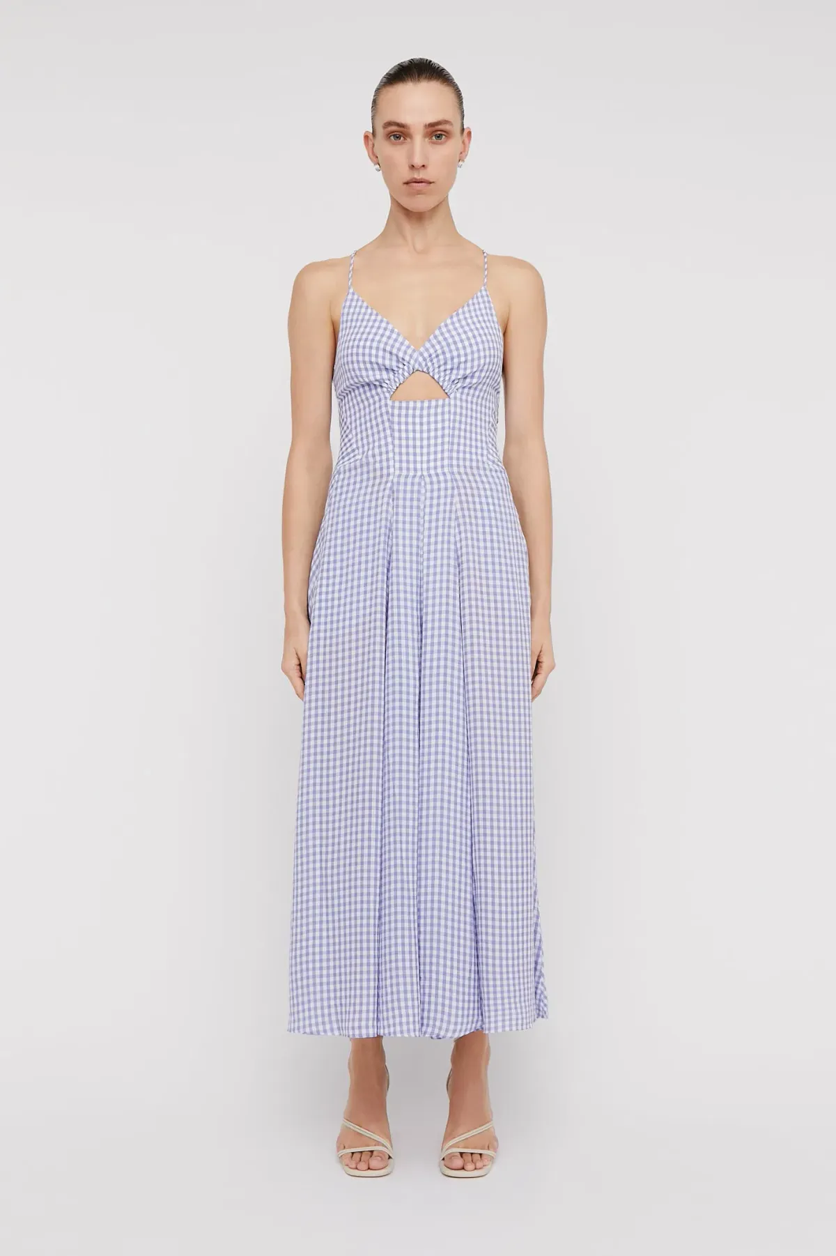 Scanlan Theodore Strappy Gingham Dress Mauve Size 6 for rent on The Volte - main image