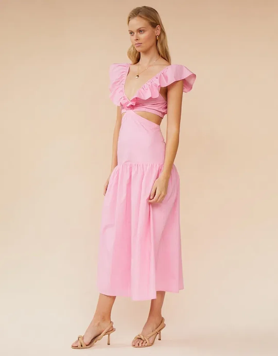 Suboo Rosanna Cut Out Ruffle Maxi Dress Pink Size XS / AU 6 for rent on The Volte - main image