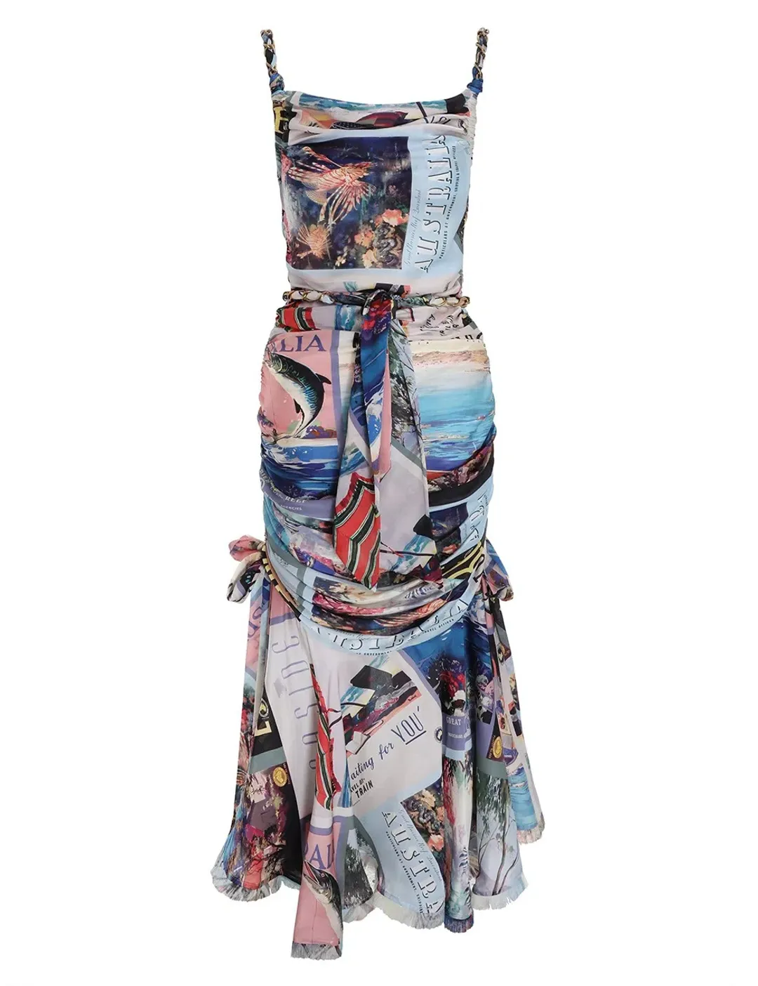 Zimmermann Postcard Chain Tie Midi Dress Print Size 0/AU 8  for rent on The Volte - main image
