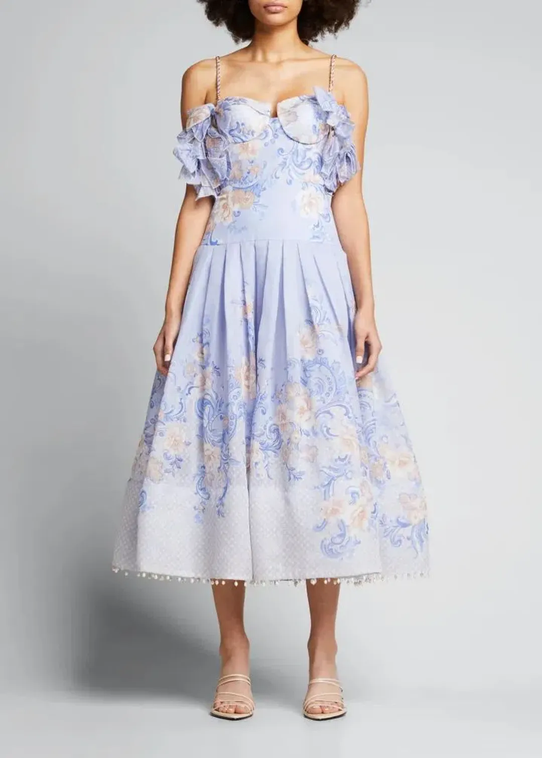 Zimmermann Postcard Bow Bodice Dress in Swirl Floral Blue Size 0/AU 8 for rent on The Volte - main image