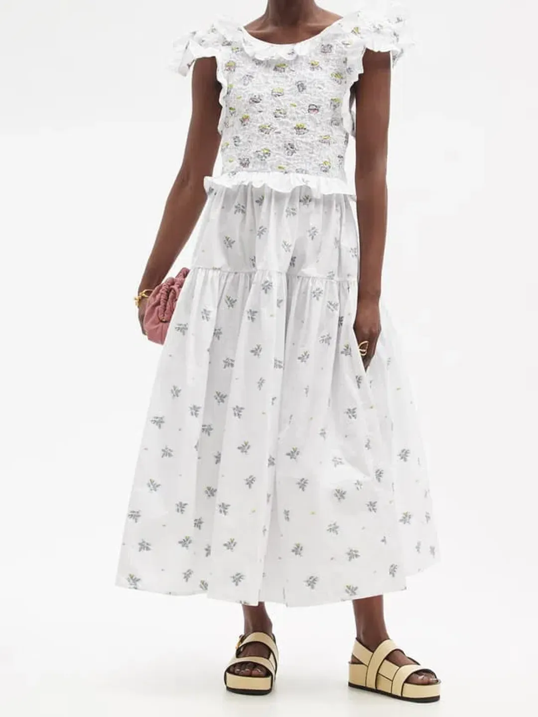 Cecilie Bahnsen Livia Embroidered Tie Back Dress in White Size 8 for rent on The Volte - main image