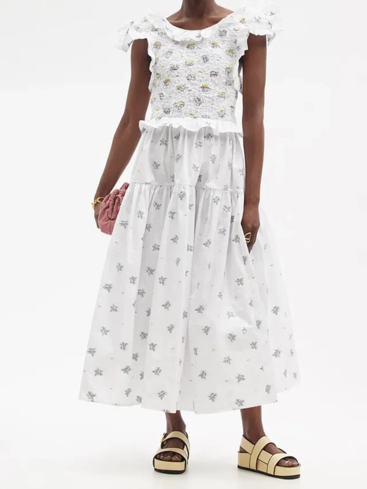 Cecilie Bahnsen Livia Embroidered Tie Back Dress in White Size 8 for rent on The Volte - main image
