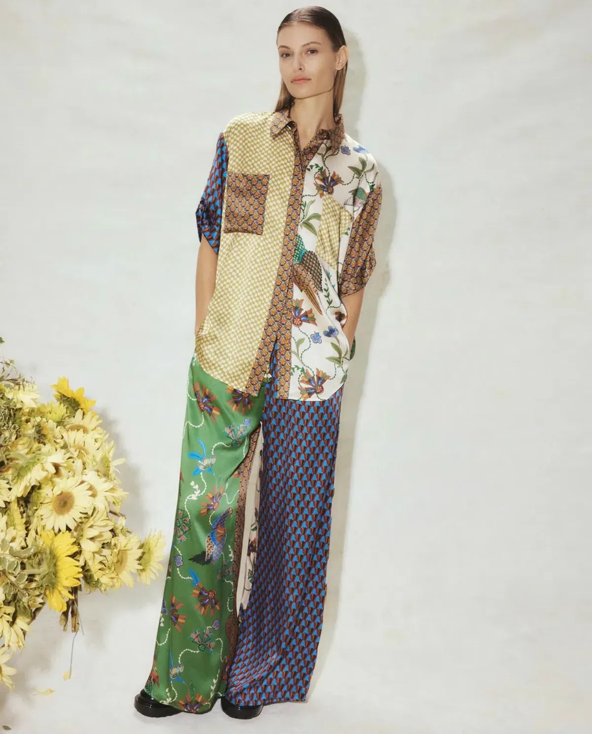 Alemais Birdie Spliced Shirt & Pants Set Multi Print Size 16  for rent on The Volte - main image