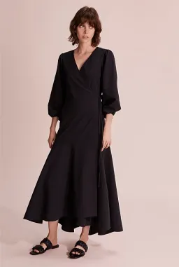 Country Road Seersucker Wrap Dress Black Size 10 for rent on The Volte - image 1
