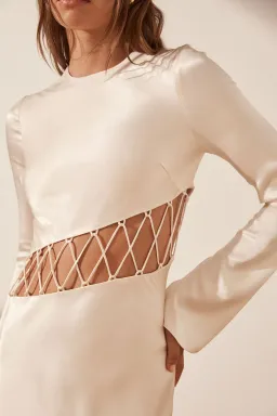 Shona Joy Arienzo Asymmetrical Lace Up Maxi Dress Cream Size 10 for rent on The Volte - image 2