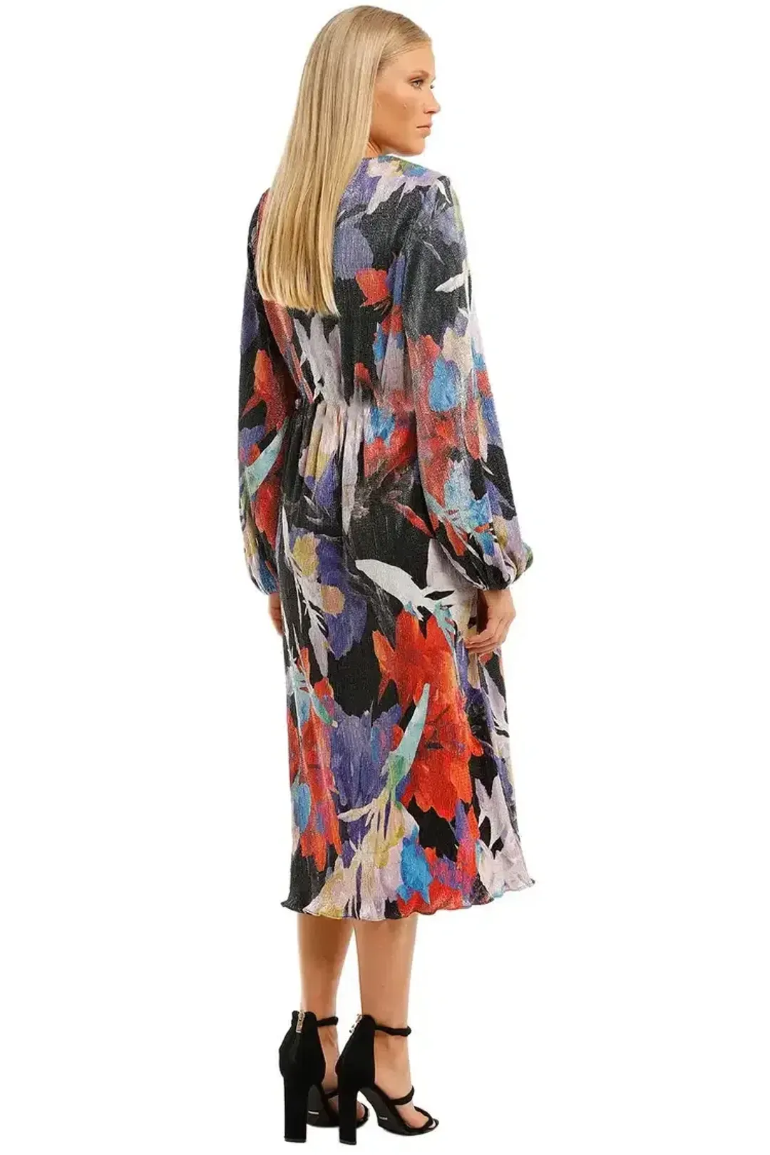 Rebecca Vallance Belladonna LS Midi Dress Print Multi Print Size 10 for rent on The Volte - main image