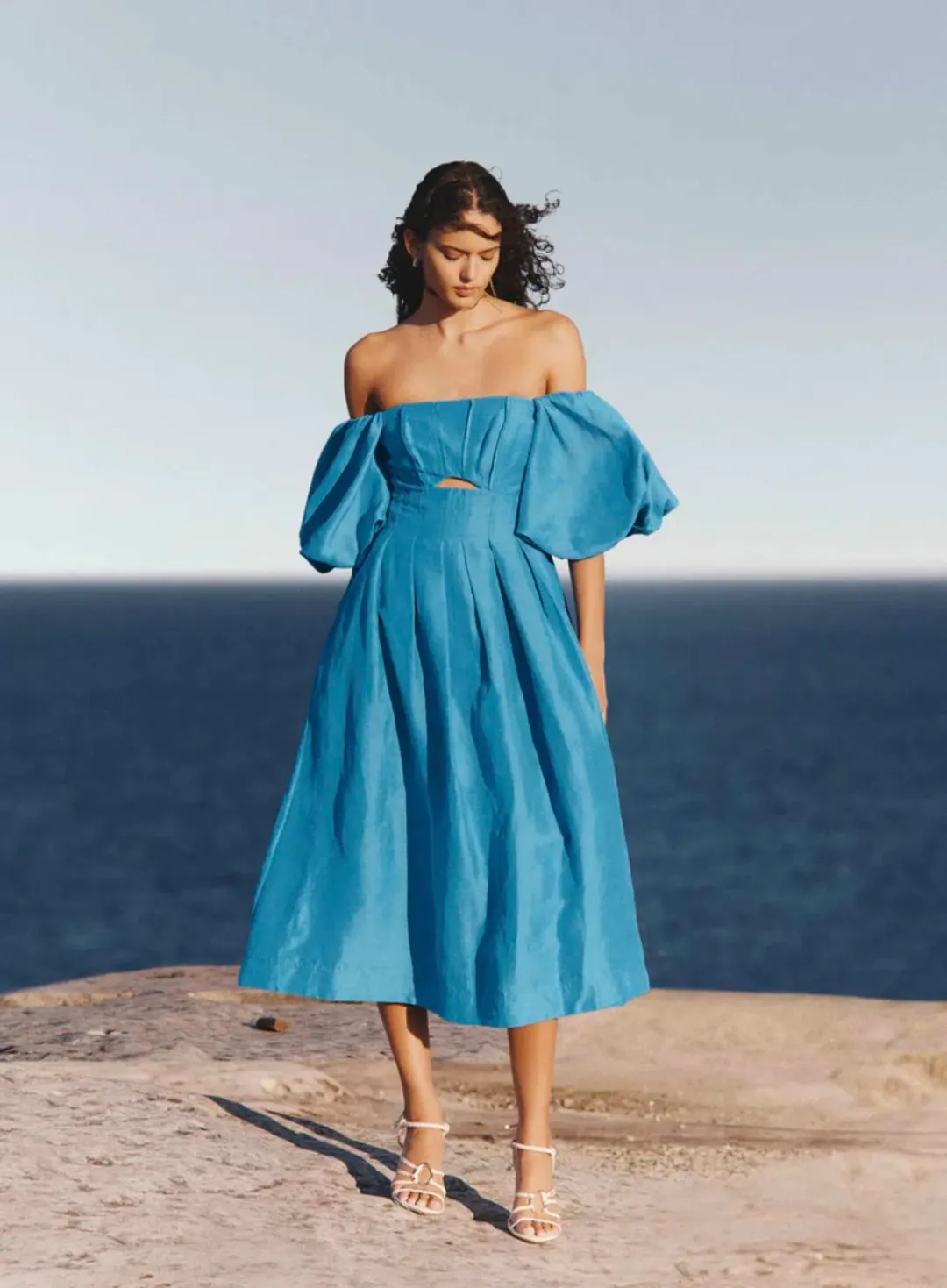 Aje Eugenie Off Shoulder Midi Dress Blue Size 16 for rent on The Volte - main image