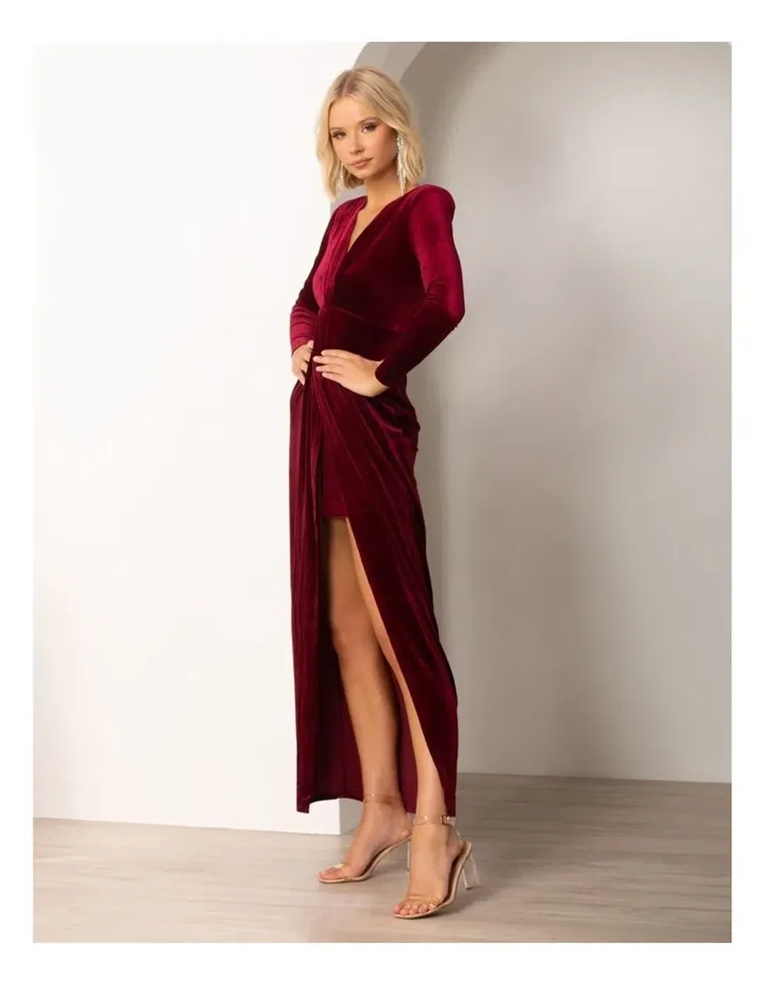 Pilgrim Lundi Dress  Burgundy Velvet  Size 10 for rent on The Volte - main image