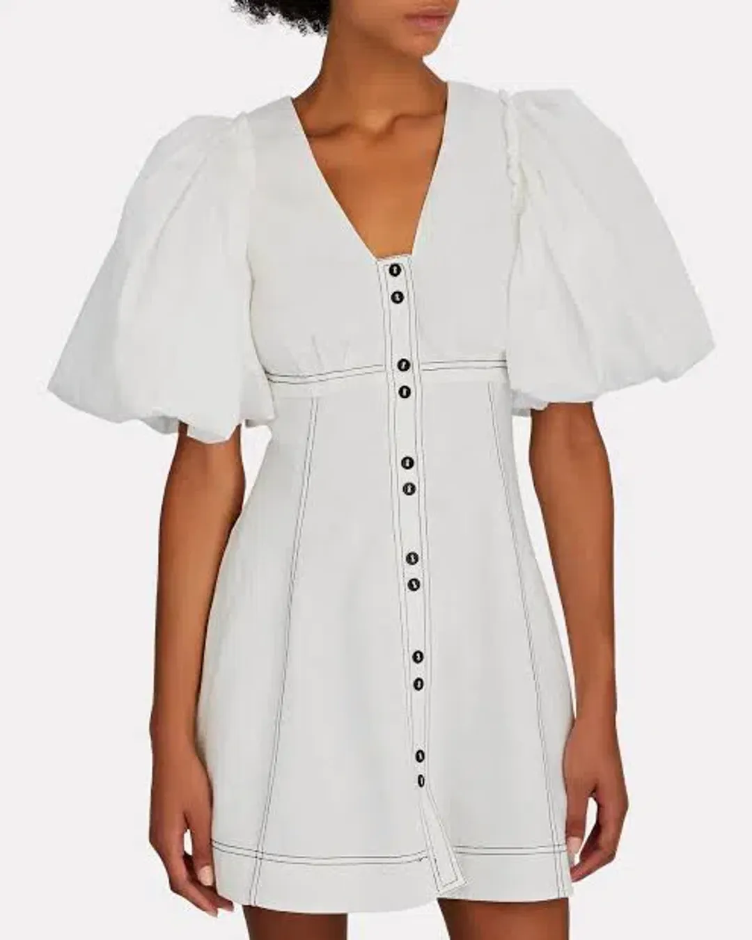 Aje Cherished Puff Sleeve Linen Mini Dress White Size 16 for rent on The Volte - main image