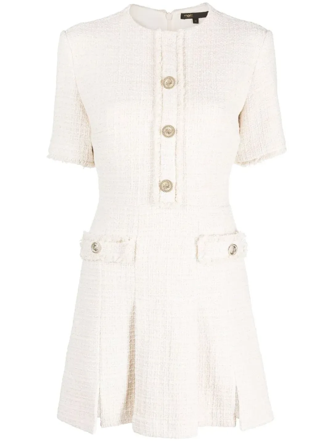 Maje Button Embellished Tweed Minidress White Size 6 for rent on The Volte - main image