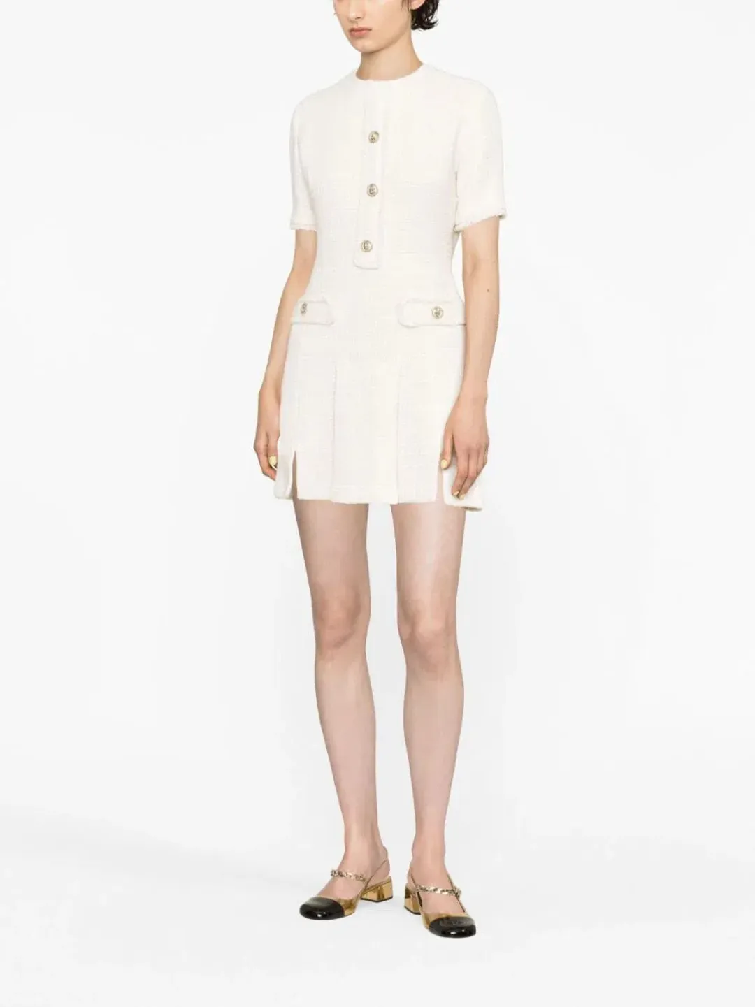 Maje Button Embellished Tweed Minidress White Size 6 for rent on The Volte - main image