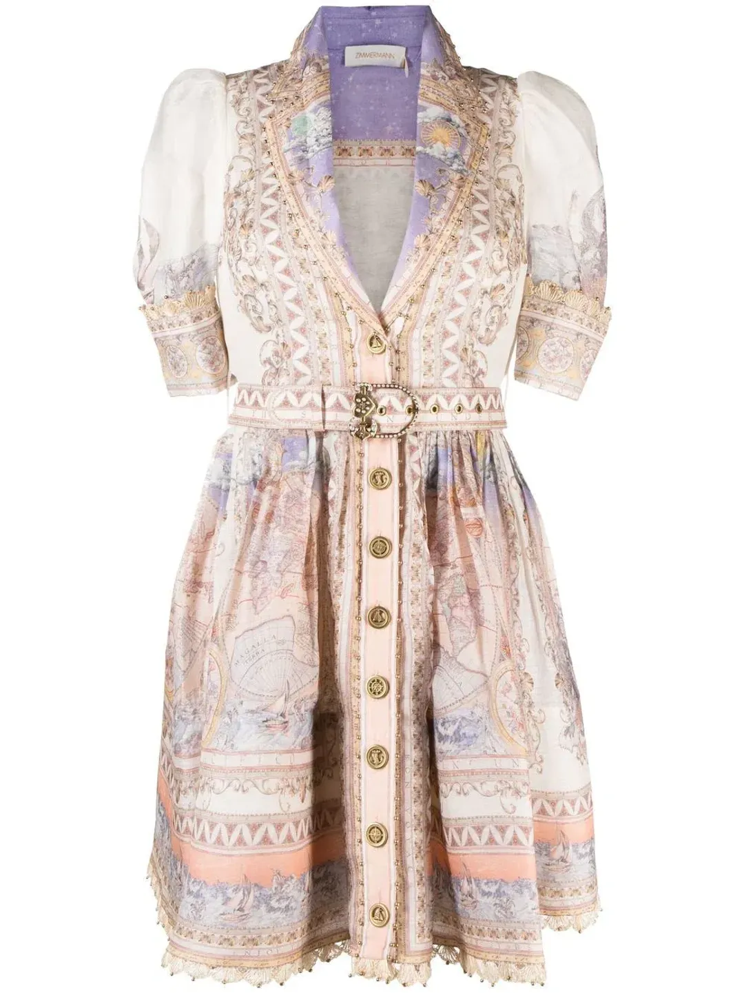 Zimmermann High Tide Mini Shirt Dress Odyssey Print Size 0 / Au 8 for rent on The Volte - main image