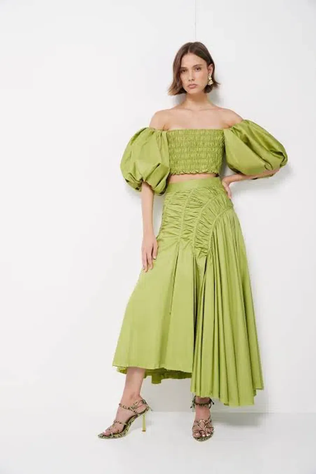 Aje Siren Cropped Top and Midi Skirt Set Green Size 4 for rent on The Volte - main image