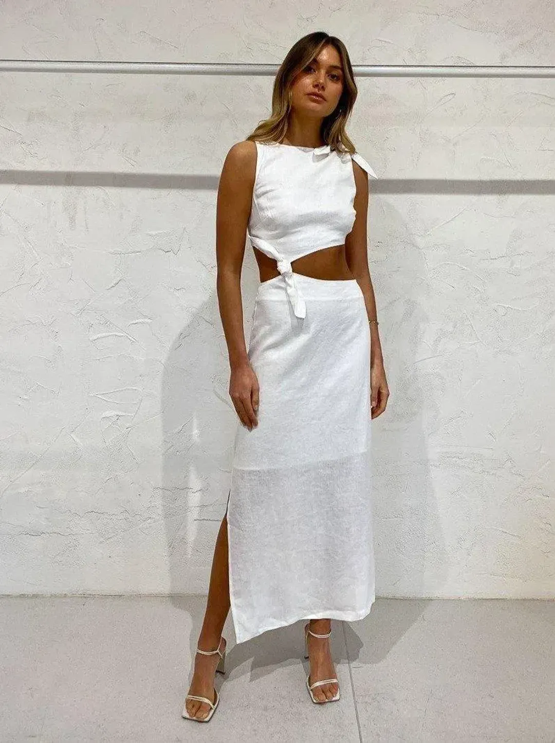 Sir the Label Ambroise Knot Midi Dress in White Size 6 for rent on The Volte - main image